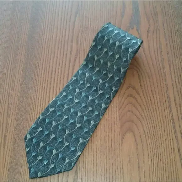 Geoffrey Beene Silk Tie Gray Blue Tan Tulips - Picture 2 of 6